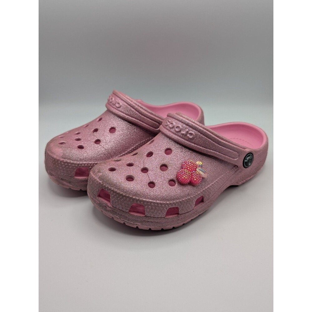 Crocs Kids Size 13 Classic Glitter Clog Pink Sparkle Slip On Play Shoes Used